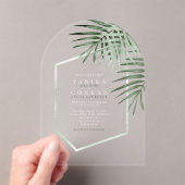 Lush Palm Leaf Wedding Moss Green ID956 Acryl Uitnodigingen (Insitu (Draagbaar))