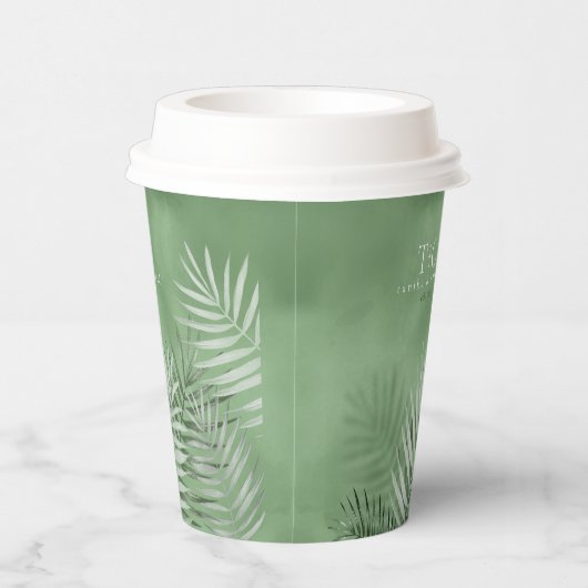 Lush Palm Leaf Wedding Moss Green ID956 Papieren Bekers (Rechts)