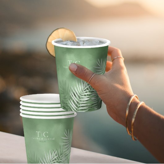 Lush Palm Leaf Wedding Moss Green ID956 Papieren Bekers