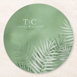 Lush Palm Leaf Wedding Moss Green ID956 Ronde Kartonnen Onderzetter