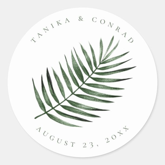Lush Palm Leaf Wedding Moss Green ID956 Ronde Sticker (Voorkant)