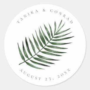 Lush Palm Leaf Wedding Moss Green ID956 Ronde Sticker