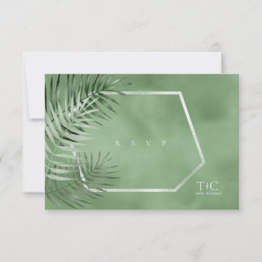 Lush Palm Leaf Wedding Moss Green ID956 RSVP Kaartje (Voorkant)