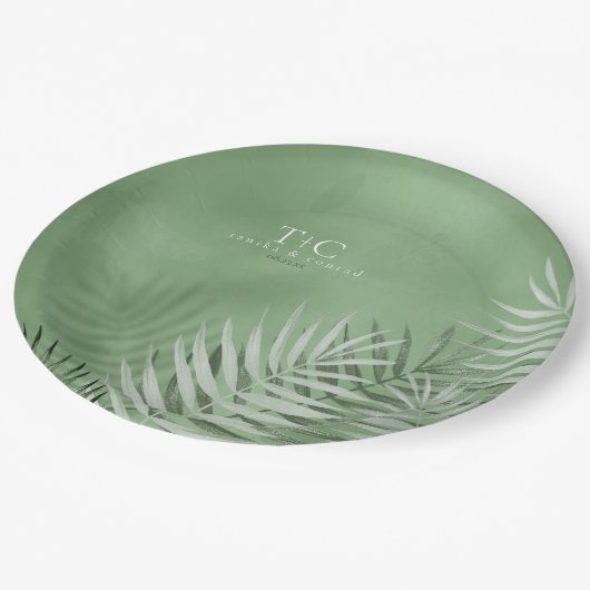 Lush Palm Leaf Wedding Moss Green V2 ID956 Papieren Bordje (Gekanteld)