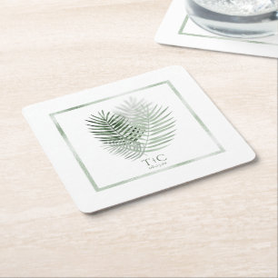 Lush Palm Leaf Wedding Moss Green/White ID956 Kartonnen Onderzetters