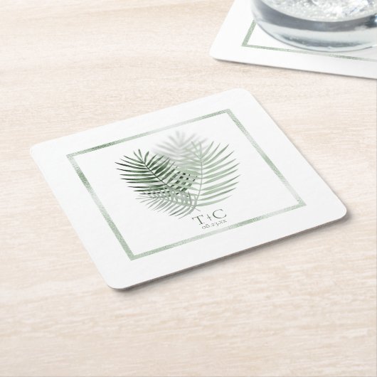 Lush Palm Leaf Wedding Moss Green/White ID956 Kartonnen Onderzetters (Schuin)