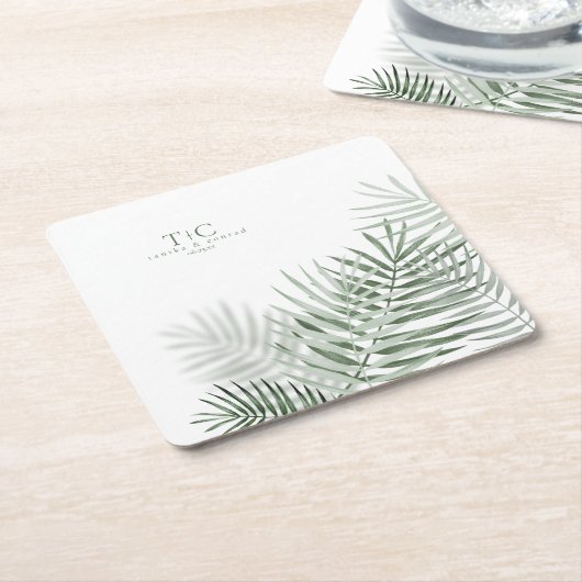 Lush Palm Leaf Wedding Moss Green/Wht ID956 Kartonnen Onderzetters (Schuin)
