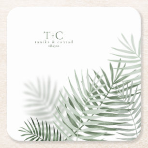 Lush Palm Leaf Wedding Moss Green/Wht ID956 Kartonnen Onderzetters