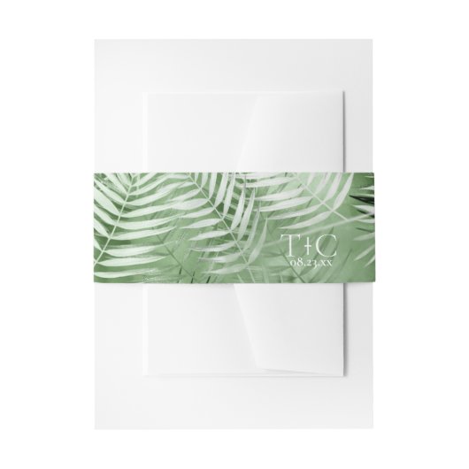 Lush Palm Leaf Wedding Pattern Moss Green ID956 Uitnodigingen Wikkel (Voorkant Voorbeeld)