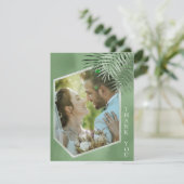 Lush Palm Leaf Wedding Photo Moss Green ID956 Bedankkaart (Staand voorkant)
