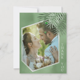 Lush Palm Leaf Wedding Photo Moss Green ID956 Bedankkaart