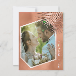 Lush Palm Leaf Wedding Photo Terra Cotta ID956 Bedankkaart