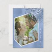 Lush Palm Leaf Wedding Photo Windsor Blue ID956 Bedankkaart (Voorkant)