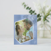 Lush Palm Leaf Wedding Photo Windsor Blue ID956 Bedankkaart (Staand voorkant)