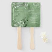Lush Palm Leaf Wedding Program Moss Green ID956 Handwaaier (Voorkant en achterkant)