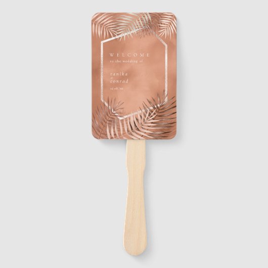 Lush Palm Leaf Wedding Program Terra Cotta ID956 Handwaaier (Voorkant)