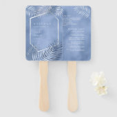 Lush Palm Leaf Wedding Programme Windsor Blue ID95 Handwaaier (Voorkant en achterkant)