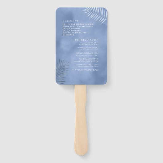 Lush Palm Leaf Wedding Programme Windsor Blue ID95 Handwaaier (Achterkant)