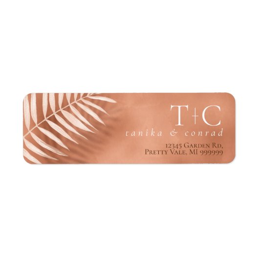 Lush Palm Leaf Wedding Terra Cotta ID956 Etiket (Voorkant)