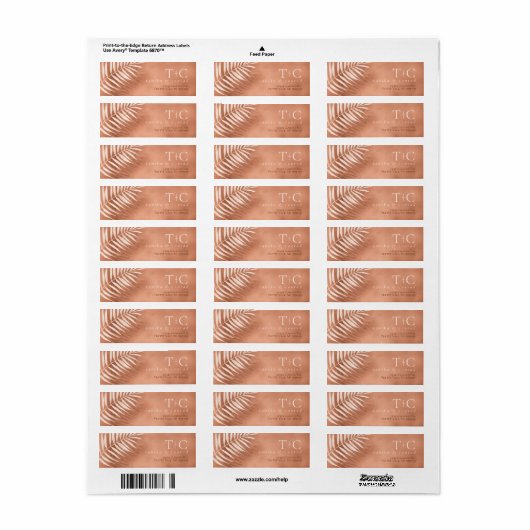 Lush Palm Leaf Wedding Terra Cotta ID956 Etiket (Full Sheet)