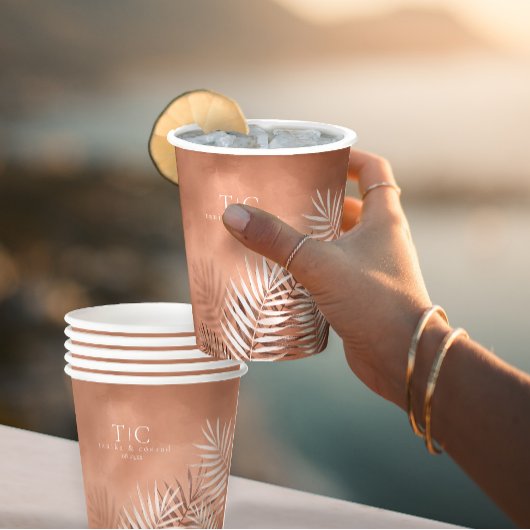 Lush Palm Leaf Wedding Terra Cotta ID956 Papieren Bekers