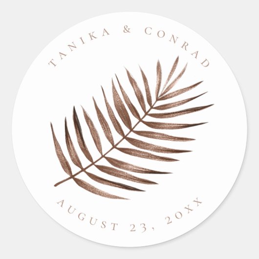 Lush Palm Leaf Wedding Terra Cotta ID956 Ronde Sticker (Voorkant)