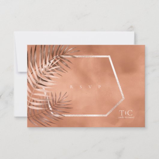 Lush Palm Leaf Wedding Terra Cotta ID956 RSVP Kaartje (Voorkant)