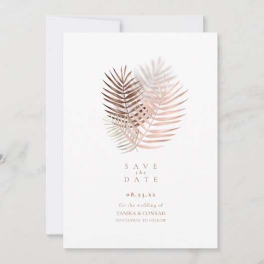 Lush Palm Leaf Wedding Terra Cotta ID956 Save The Date (Voorkant)