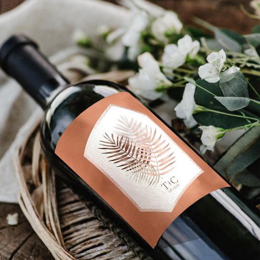 Lush Palm Leaf Wedding Terra Cotta ID956 Wijn Etiket