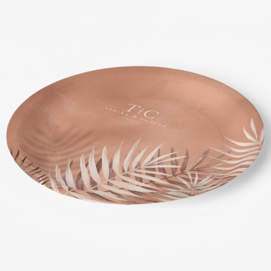 Lush Palm Leaf Wedding Terra Cotta V2 ID956 Papieren Bordje (Gekanteld)