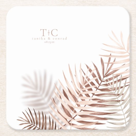 Lush Palm Leaf Wedding Terra Cotta/Wht ID956 Kartonnen Onderzetters (Voorkant)
