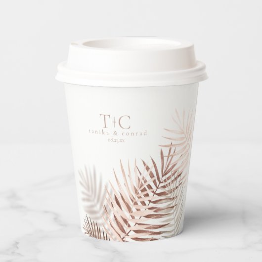 Lush Palm Leaf Wedding Terra Cotta/Wht ID956 Papieren Bekers (Achterkant)