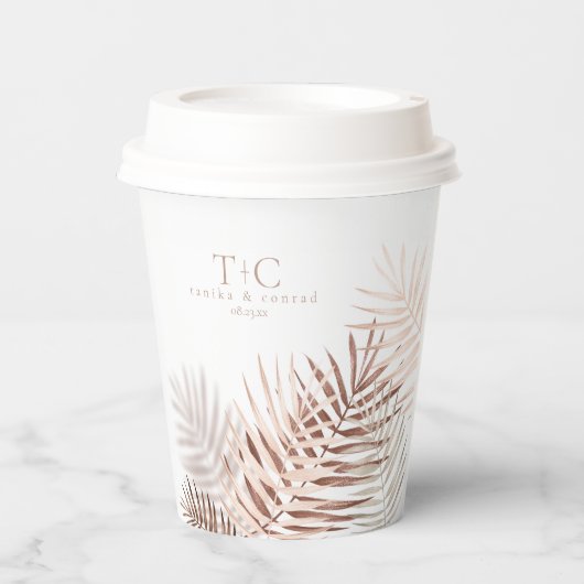 Lush Palm Leaf Wedding Terra Cotta/Wht ID956 Papieren Bekers (Voorkant)