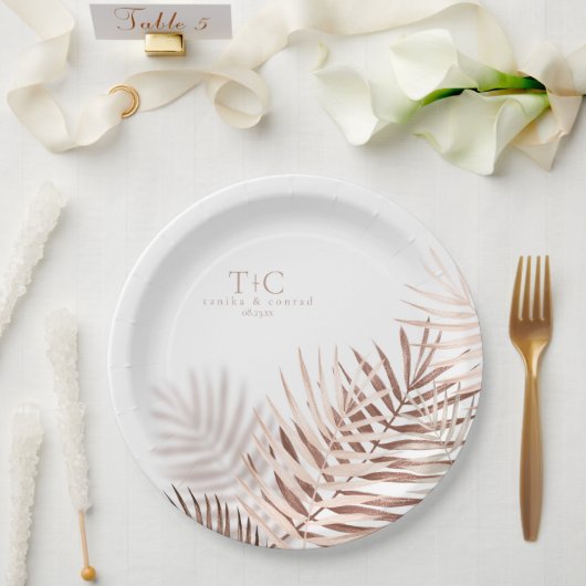 Lush Palm Leaf Wedding Terra Cotta/Wht ID956 Papieren Bordje (Huwelijk)