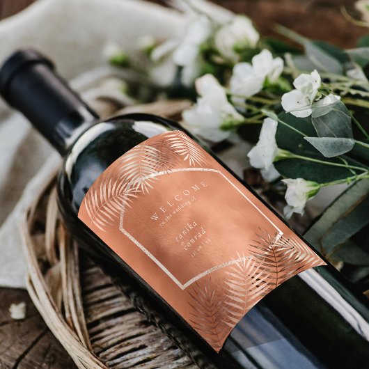 Lush Palm Leaf Wedding Welcome Terra Cotta ID956 Wijn Etiket