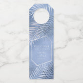Lush Palm Leaf Wedding Welcome Windsor Blue ID956 Flessenhanger (Voorkant)