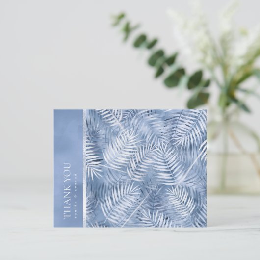 Lush Palm Leaf Wedding Windsor Blue ID956 Bedankkaart (Staand voorkant)