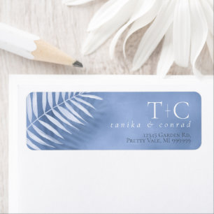 Lush Palm Leaf Wedding Windsor Blue ID956 Etiket