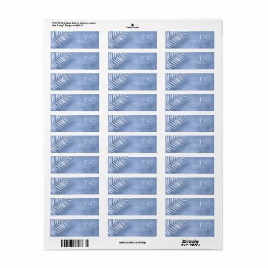 Lush Palm Leaf Wedding Windsor Blue ID956 Etiket (Full Sheet)