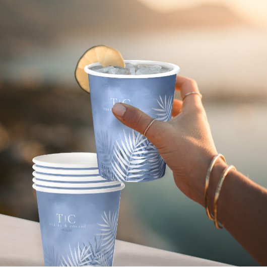 Lush Palm Leaf Wedding Windsor Blue ID956 Papieren Bekers