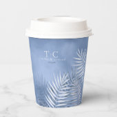Lush Palm Leaf Wedding Windsor Blue ID956 Papieren Bekers (Achterkant)