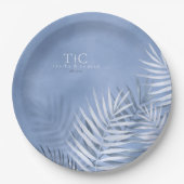 Lush Palm Leaf Wedding Windsor Blue V2 ID956 Papieren Bordje (Voorkant)