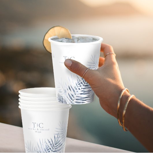 Lush Palm Leaf Wedding Windsor Blue/Wht ID956 Papieren Bekers