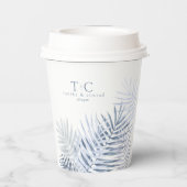 Lush Palm Leaf Wedding Windsor Blue/Wht ID956 Papieren Bekers (Achterkant)