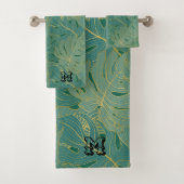 Lush palmbladeren patroon in groen en goud bad handdoek (Insitu)