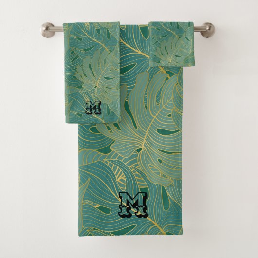 Lush palmbladeren patroon in groen en goud bad handdoek (Insitu)