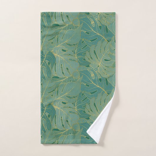 Lush palmbladeren patroon in groen en goud bad handdoek (Handdoek)