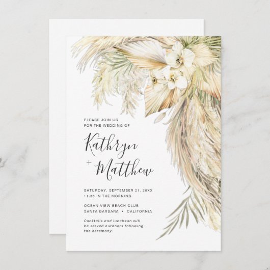 Lush Palms en Pampas Grass Boho Micro Wedding Kaart (Voorkant / Achterkant)