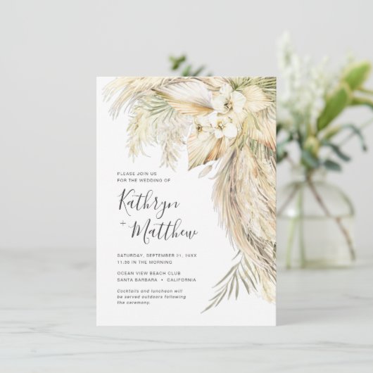 Lush Palms en Pampas Grass Boho Micro Wedding Kaart (Staand voorkant)