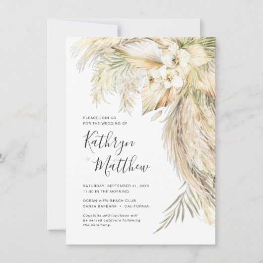 Lush Palms en Pampas Grass Boho Micro Wedding Kaart (Voorkant)